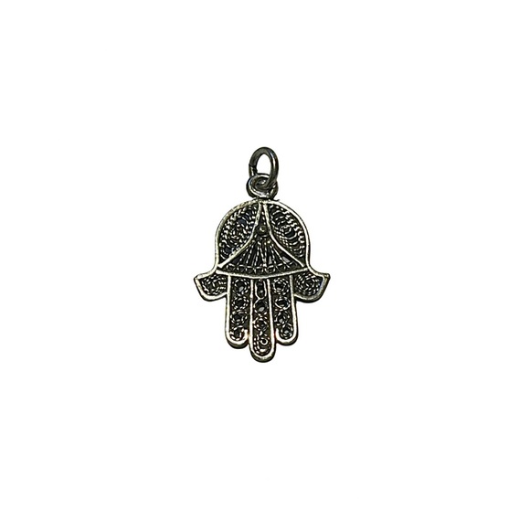 MEDIUM STERLING SILVER HAND OF FATIMA NECKLACE - Picture 2 of 6